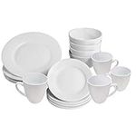 16 Piece White Porcelain Dinner Set | 4 Plates, Bowls and Cups | Party Dinnerware | Service Set for 4 | Dishwasher and Microwave Safe | Kitchen & Dining | M&W