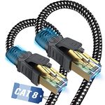 Cat 8 Ethernet Cable 20ft,Nylon Braided High Speed 26AWG 40Gbps 2000Mhz SFTP Patch Cord, Cat8 LAN Internet Network RJ45 Cord-Shielded in Wall, Outdoor&Indoor for Router,Modem, Gaming,PC,PS5,PS4