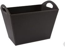 OSCO Brown Faux Leather Magazine Basket | Newspaper Rack | Storage Bin | Brochure Holder | File Organiser | Carry Handles | H30 x W40.5 x D26.5 cm |