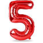 40 Inch Red Large Numbers Balloons 0-9, Self Inflating Foil Number 5 Helium Balloons for 5th Boys Girls, Big Digit 5 Balloons for Women Men Birthday Party Anniversary Graduation Supplies Decorations