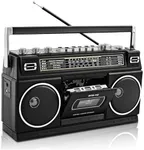 WISCENT Vintage Classic 80s Style Boombox, Cassette Player with Bluetooth, AM/FM/SW Radio, 24W Stereo Speakers, USB/SD Card Slots, Headphone Jack, Black