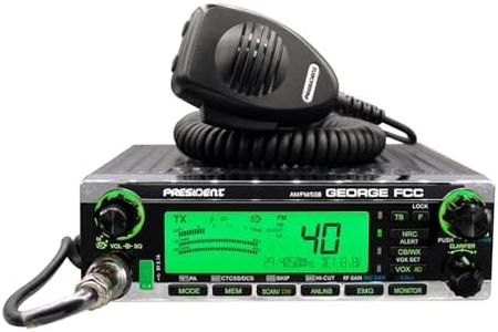 President George FCC AM/FM/SSB CB Radio, CTCSS/DCS, Large 7 Color LCD Display, Weather Channel/Alert, ASC, VOX, Scan Skip, USB Port, NRC, Automatic SWR, PA, SWR and Voltage Protection