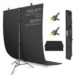 EMART Black Backdrop with Stand 1.5x 2.6m(5x 8.5ft), 1.5 x 2m(5x7ft) Collapsible Screen with Portable T-Shaped Background Support Kit for Photoshoot Portraits Party Video Studio Fliming