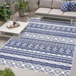 Cekene Outdoor Rugs for Patios Waterproof Blue 150x245cm Lightweight Garden Rugs Outdoor Portable Reversible Camping Mat Rug Plastic Area Outdoor Rugs for Deck Garden Beach RV Trailer Backyard Picnic