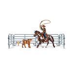 Schleich Farm World Team Roping with Cowboy 11-piece Educational Playset for Kids Ages 3-8