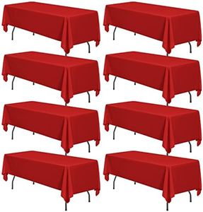 8 Pack Rectangle Tablecloth 60 x 126 inch Red Polyester Table Cloth for 8 Feet Tables,Washable Fabric Stain and Wrinkle Resistant Table Cover Table Clothes for Wedding Parties Banquet Kitchen