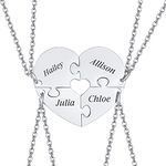 PJ JEWELLERY Personalised Name Initial Stainless Steel Heart Shape BFF Puzzle Pendant Necklace 2/3/4/5 Pieces for Family Lover Best Friend Soulmate Matching Necklace Set Customised 19" Chain