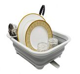 SAMMART Collapsible Plastic Dish Drainer with Swivel Spout - Foldable Drying Rack - Portable Dinnerware Organizer - Space Saving Kitchen Storage Tray (8.5L, Grey)