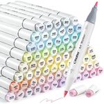 Ohuhu Colouring Pens, 96 Pastel Colours Permanent Marker Pens Dual Tip Brush & Fine Sketch Alcohol Marker for Artist, Students, Brush Markers for Coloring Calligraphy Drawing