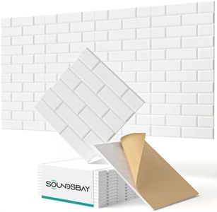 Soundsbay Lot de 12 panneaux acoustiques autocollants pour isolation phonique murale haute densité type brique pour traitement acoustique et décoration murale 30 x 30 x 0,9 cm (blanc)