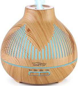 SISETOP Oil Diffuser, 400ML Essential Oil Diffuser, 6 in 1 Diffuser & Humidifier with 3 Mist Modes & 5 Timers, Intermittent Mode Up to 24H+, 14 Colors Mood Light, BPA Free for Baby, Kids, Yoga, Gift