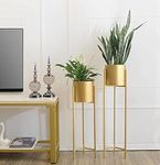 Happiness Plant Store Iron Metal Tall Plant Stand Indoor Outdoor Plant Stand, Modern Golden Tall Planter Stand Set of 2
