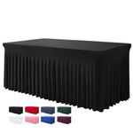 BDDC Table Skirts for Rectangle Tables 8ft - One Piece Black Table Covers for Tables, Wrinkle Resistant Ruffles Table Cover and Table Skirt for Banquets Weddings Parties