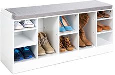 Best Choice Products 46in Multifunctional Space Saving Organization Storage Shoe Rack Bench for Entryway, Bedroom, Living Room w/Padded Seat, 10 Cubbies - White/Gray