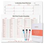 Adi+Isla 100 First Foods Chart & Weekly Meal Planner Magnetic Checklist Baby Solid Food Tracker | 101 Before One Baby-Led Weaning Feeding Essential for 6+ Months w 3 Bonus Markers Large 35x25 cm