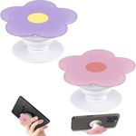 [2 Pack] T Tersely Colourful Flower Expandible Collapsible Moblile Phone Grip Stand Holder for Smartphones, Kindle, Tablets Cell Phone E-Book Accessories, Comfortable Touch, Secure Grip - Pink+Purple