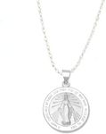 RP 14k White Gold Polished Miraculous Virgin Mary Double Sided Pendant Medal, 3/4" Size of Dime with 18" 14k White Gold Thin Chain