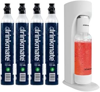 Drinkmate OmniFizz Sparkling Beverage Maker CO2 Bundle - Sparkling Water/Soda Streaming Machine That Carbonates Any Drink - Includes 4 CO2 Cylinders,1 Carbonation Bottle,1 Fizz Infuser - Classic White