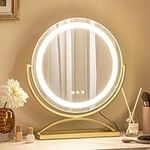 CHARMAID Vanity Mirror with Lights, 16" Round LED Makeup Mirror, Adjustable Brightness, 3 Color Lighting Sets, Touch Control, 360° Rotation Lighted Mirror for Vanity Desk Tabletop Bedroom (Gold)