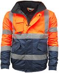 MMK Manchester Hi Vis Viz Bomber Jacket High Visibility Workwear Safety Security Hooded Padded Waterproof Taped Seams Work Wear Coat Top (Orange Navy, Medium) (MMK-BOMBER-8744)