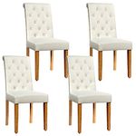 S AFSTAR Upholstered Dinning Chairs Set of 4, Tufted Parsons Chairs with Solid Rubber Wood Legs & Adjustable Feet, High Back Padded Dining Chairs for Kitchen Living Room Restaurant (4, Beige)