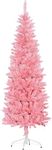 HOMCOM 6ft Tall Pencil Christmas Tree, Artificial Xmas Tree with 479 Branch Tips and Steel Base, Holiday Décor for Home Office, Pink