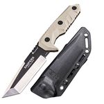 Hunting Knife, Tanto Tactical Knife,Full Tang Fixed Blade Survival Knofe with Kyexd Sheath and Ergonomics G10 Handle (Sand)