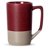 16 OZ Large Coffee Mug, Two Color Combination Big Ceramic Tea Cup with Square Handle with White Speckled for Men Women Restaurant Home Office Hot Drinks, Wine Red