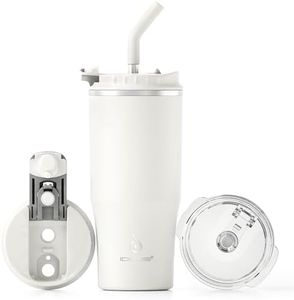 Ideus 24oz Insulated Travel Coffee Tumbler, Coffee Cups with Lids and Straw, Stainless Steel Coffee Mug, Double Wall Vacuum Flask for Adult Men and Women, White