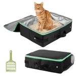 Qpets® Portable Cat Litter Box Foldable Outdoor Easy Cat Litter Box with Waste Shovel Reuseable Washable Waterpoof Oxford Cloth Cat Litter Case, 40x30x13cm