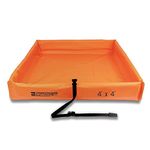 Secondary Containment Folding Duck Pond - Portable Spill Containment Mini Berm - 18 oz PVC, 4’x4’x6” - Orange, Foam core Folding sidewall