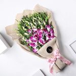 FlowerAura Fresh Live Flower Bouquet of 6 Purple Flowers In Jute Packing For Birthday Gift, Anniversary Gift, Wedding Gift, Congratulations Gift & Gift For Special Occasions (Same Day Delivery)