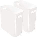 Youngever 2 Pack 10L Slim Trash Can, Re-usable Plastic Garbage Container Bin, Trash Bin with Handles for Home Office, Living Room, Study Room, Kitchen, Bathroom (White)