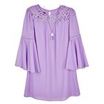 Amy Byer Girls' Bell Sleeve A-line Dress with Lace, Lavender, 8
