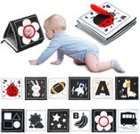 Infinno Black & White Baby Toys Essentials High Contrast Crinkle Cloth Activity Book with Mirror for Baby 0-3 Months Newborn 0-6 Months, Sensory Tummy Time Toy for Infants