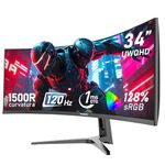Gawfolk 34 Inch Ultrawide Curved 120Hz Gaming Computer Monitor 1500R PC screen 21:9 UWQHD (3440x1440),G-Sync,178° Viewing Angle,128% sRGB,Display Port、HDMI,Compatible with wall mounted 75x75MM-Black