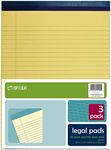 Top Flight 4513108 Legal Pad, 8.5 x 11.75-Inches, 0.375-Inch Rule, 50 Sheets per Pad, 3 Pads per Pack (Canary)