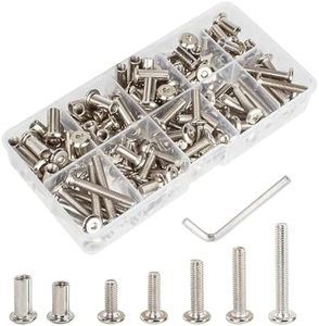 140Pcs M6x16/20/25/30/40mm Nickel Plated Sliver Hex Drive Socket Cap Bolts Barrel Nuts Assortment Kit with 1Pcs Allen Wrench, Screw Post Fit for Furniture Countsunk Belt Buckle Leather Binding Bolts