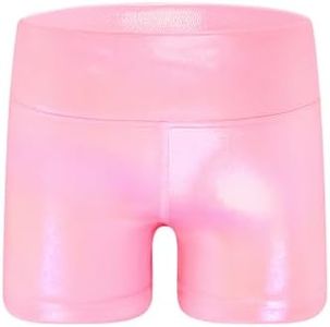 Gnainach Girls Dance Shorts Size 8-9 Years Old Holographic Pink Breathable Cool Shiny Athletic Bike Short for Kids Yoga Basketball