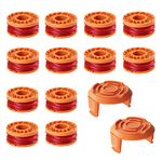 14 Pack Replacement Trimmer Spool for Worx WA0010, 10 Ft/0.065 Inch Trimmer String (12 Spools + 2 Trimmer Caps)