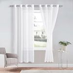 DWCN White Sheer Curtains with Tiebacks Semi Transparent Voile Grommet Curtains Elegant Window Curtains for Bedroom and Living Room,2 Panels,W52 x L63