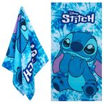 Disney Beach Towel for Kids, 100% Cotton Quick Dry Swimming Towel 70 x 140cm - Holiday Essentials (Blue Stitch)