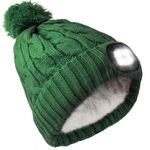 Beanie Hat with Light Built in Rechargeable Torch Hat LED Fur Lining Cap Lighted Beanie Winter Cap for Jogging Cycling Camping Hiking Dog Walking Gift for Men and Women - Green