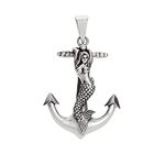 Treasure Bay 925 Sterling Silver Anchor and Mermaid Pendant, Necklace Pendant for Men and Women