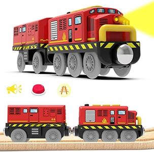 LiRiQi Tren eléctrico de Juguete, Tren de Locomotora de acción con Pilas, Potente Juego de Tren de Motor Compatible con Thomas, Brio, Coche de Juguetes Educativo para niños pequeños, Rojo