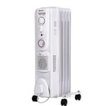Devola 1500W 5 Fin Oil Filled Radiator, Low Energy Electric Heater with Thermal Fuse for Overheat Cut Off, Adjustable Heating Dial, Turbo Heating Option via PTC Fan, 24 Hour Timer - DVSOR5F15W (White)