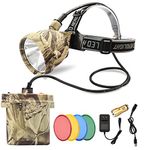 ILUKE Camo Coon Hunting Lights Headlamp for Coyotes Hog Predators, Rechargeable & Waterproof, 6 Lighting Modes, 4 Powerful LEDs (White Red Green Amber) Night Working