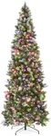 Best Choice Products 4.5ft Pre-lit Pencil Christmas Tree, Partially Flocked & Frosted Slim Holiday Tree Decoration w/White & Multicolor 2-in-1 Lights