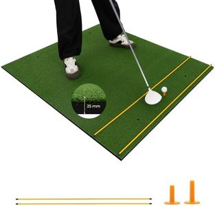 Costway Golf Hitting Mat, Artificial Turf Mat for Indoor/Outdoor Golf Practice w/ 2 Rubber Tees & 2 Alignment Sticks, Golf Training Mat for Home Backyard Garage (152 cm x 117 cm x2.5 cm(L x W x H))