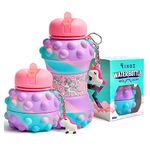 RIXOZ Unicorn Pop It Water Bottle - 550ml Silicone Collapsible Unicorn Pop It Water Bottle With Keyring For Kids